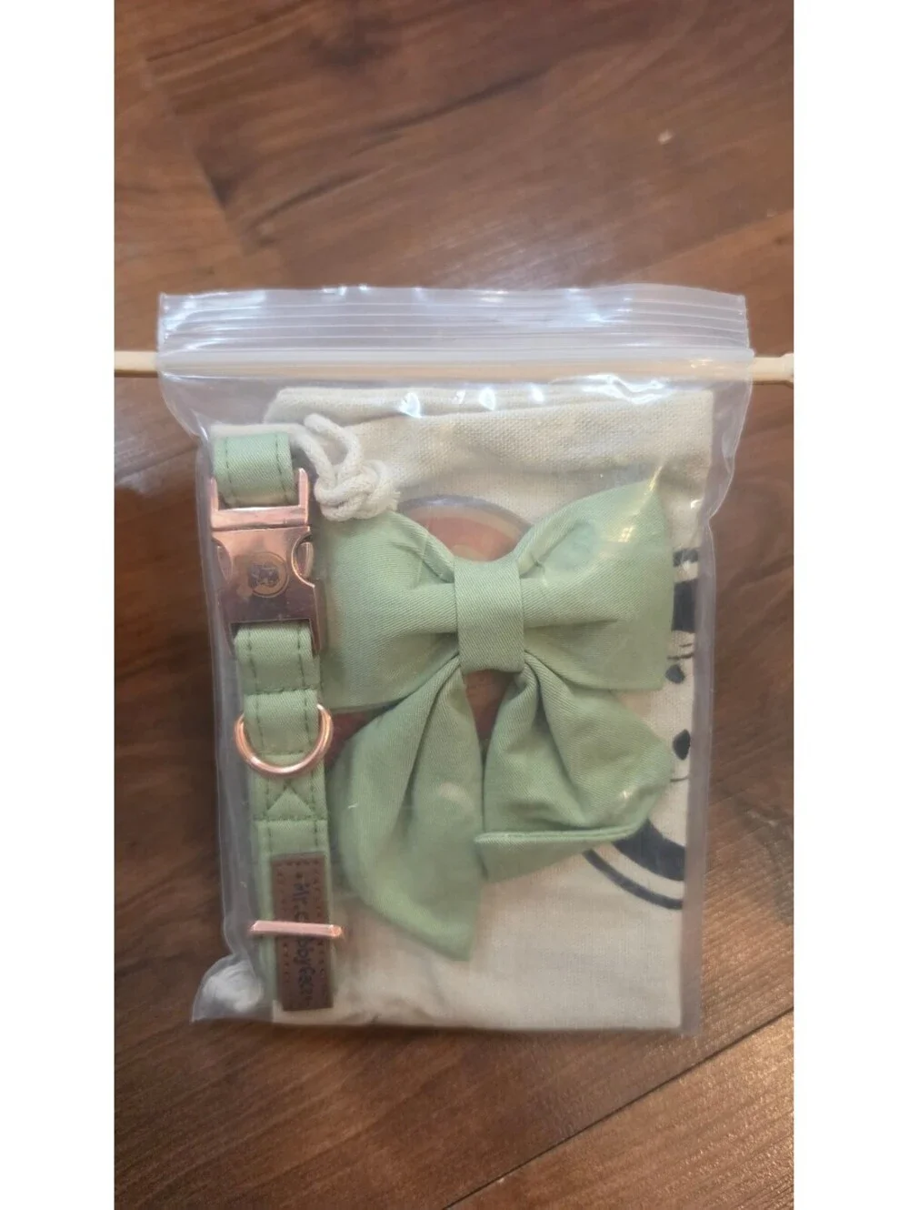 NWT MR. CHUBBYFACE Dog Collar with Detachable Bow Tie Set–Sage Light Green, #179